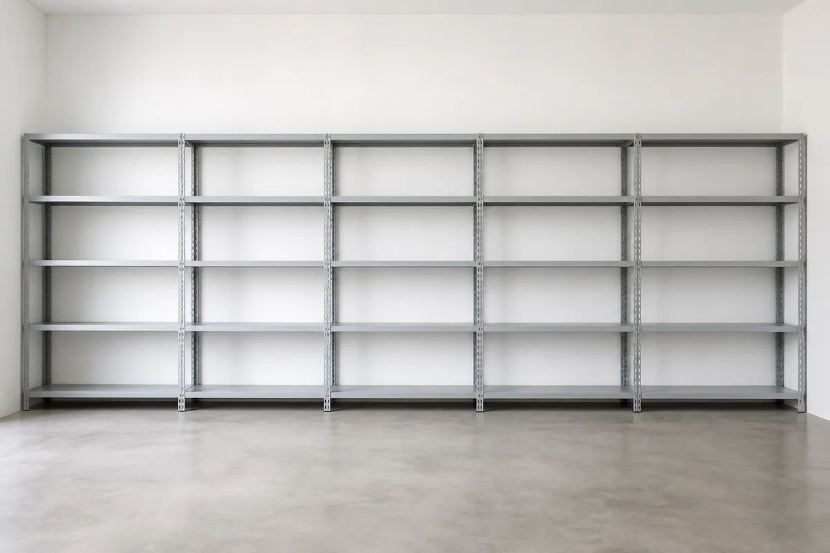 Salle d&rsquo;archives vide avec rayonnage métallique posé au sol